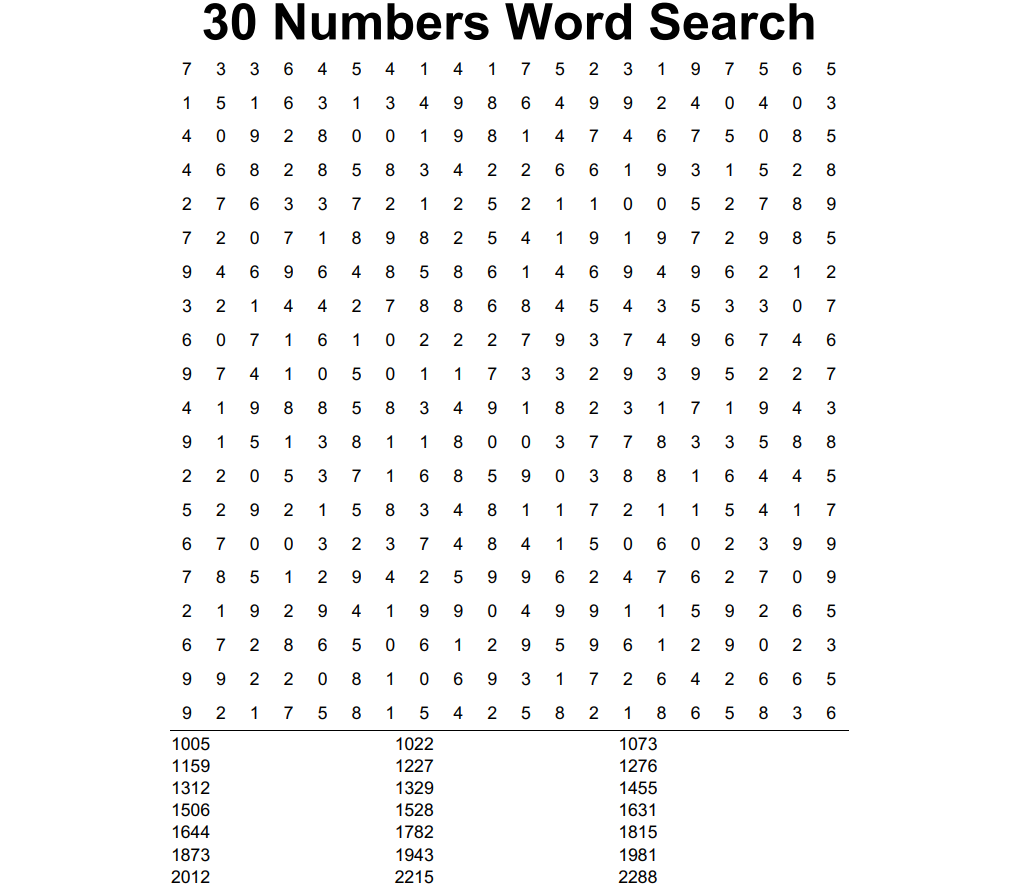 Free Number Word Search: A Challenging and Fun Activity