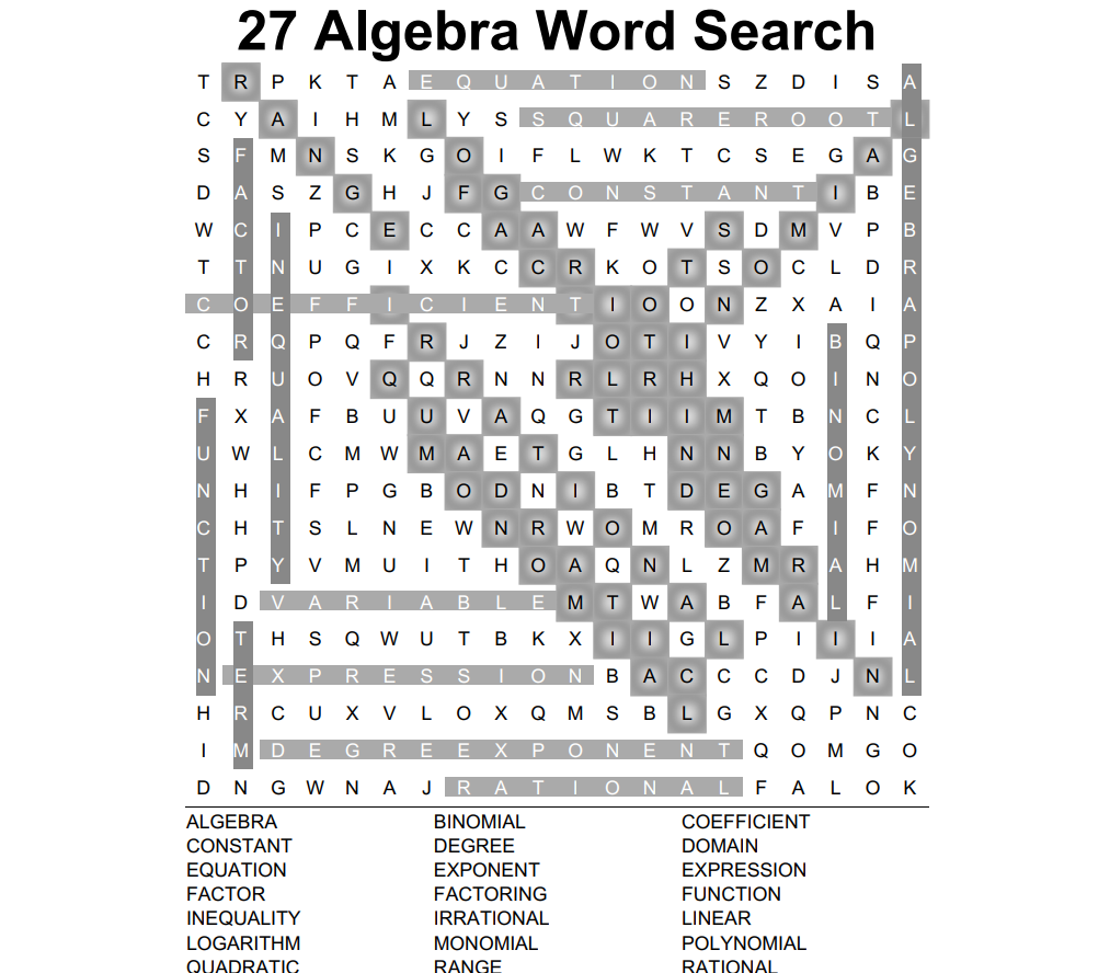 algebra word search