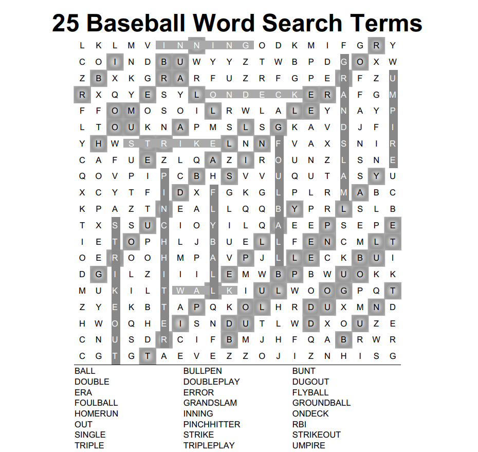 baseball word search