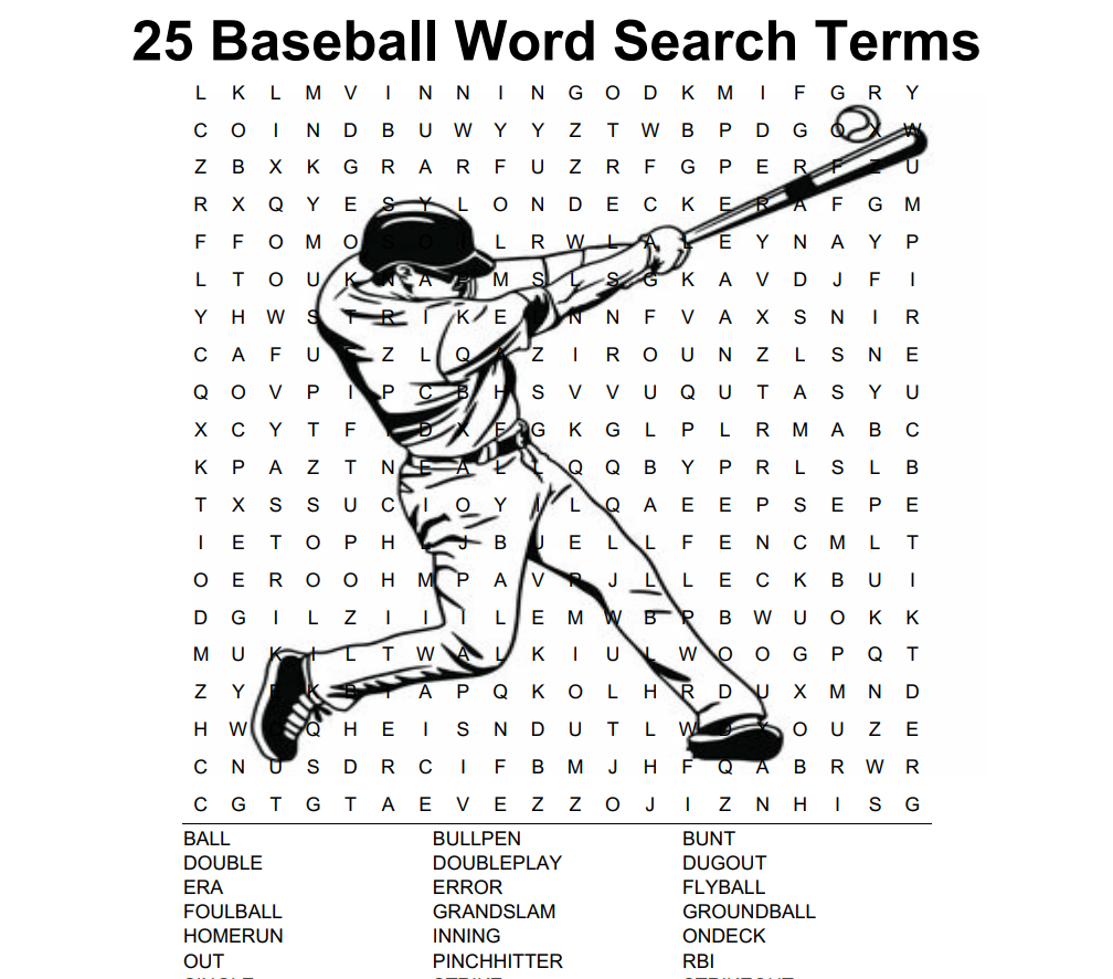 Free Printable Baseball Word Search