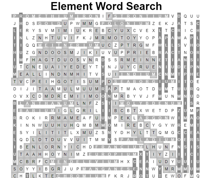 Element Word Search Answers