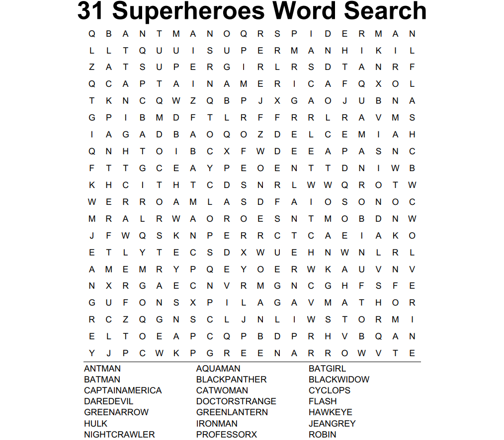 31 Superhero Word Searches For Kids and Adults